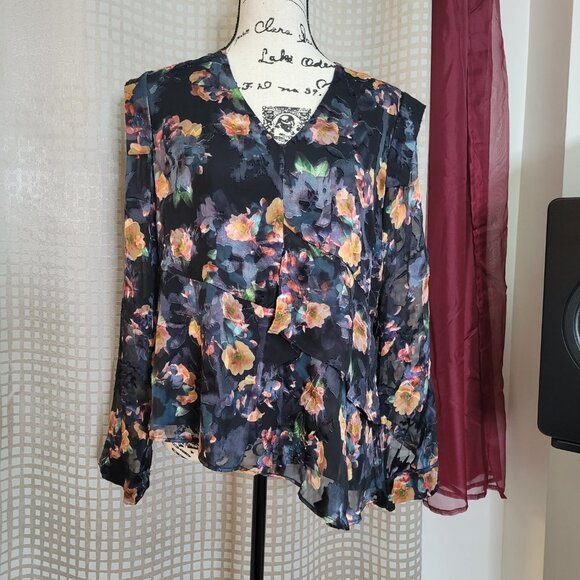 Nicole Miller Artelier Silk Blend Floral Blouse Top - Picture 9 of 9